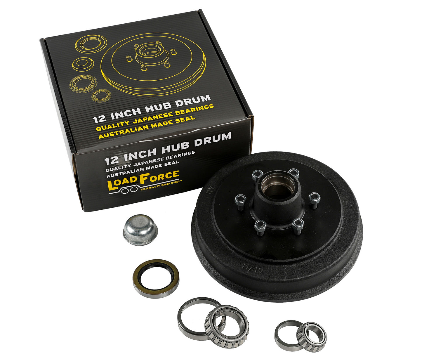 Hub drum 12 x 2 inch 6 stud with TX Japanese bearing - Trailer Spares Direct