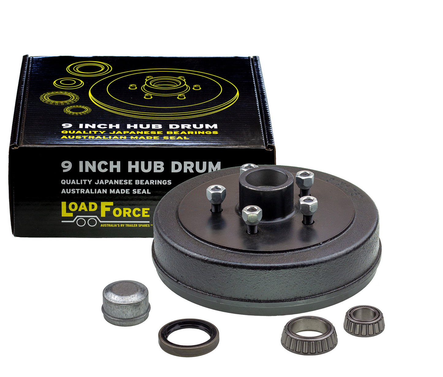 hub drum 9 x 1.75 inch Commodore 5 stud with slimline (Ford) bearing - Trailer Spares Direct