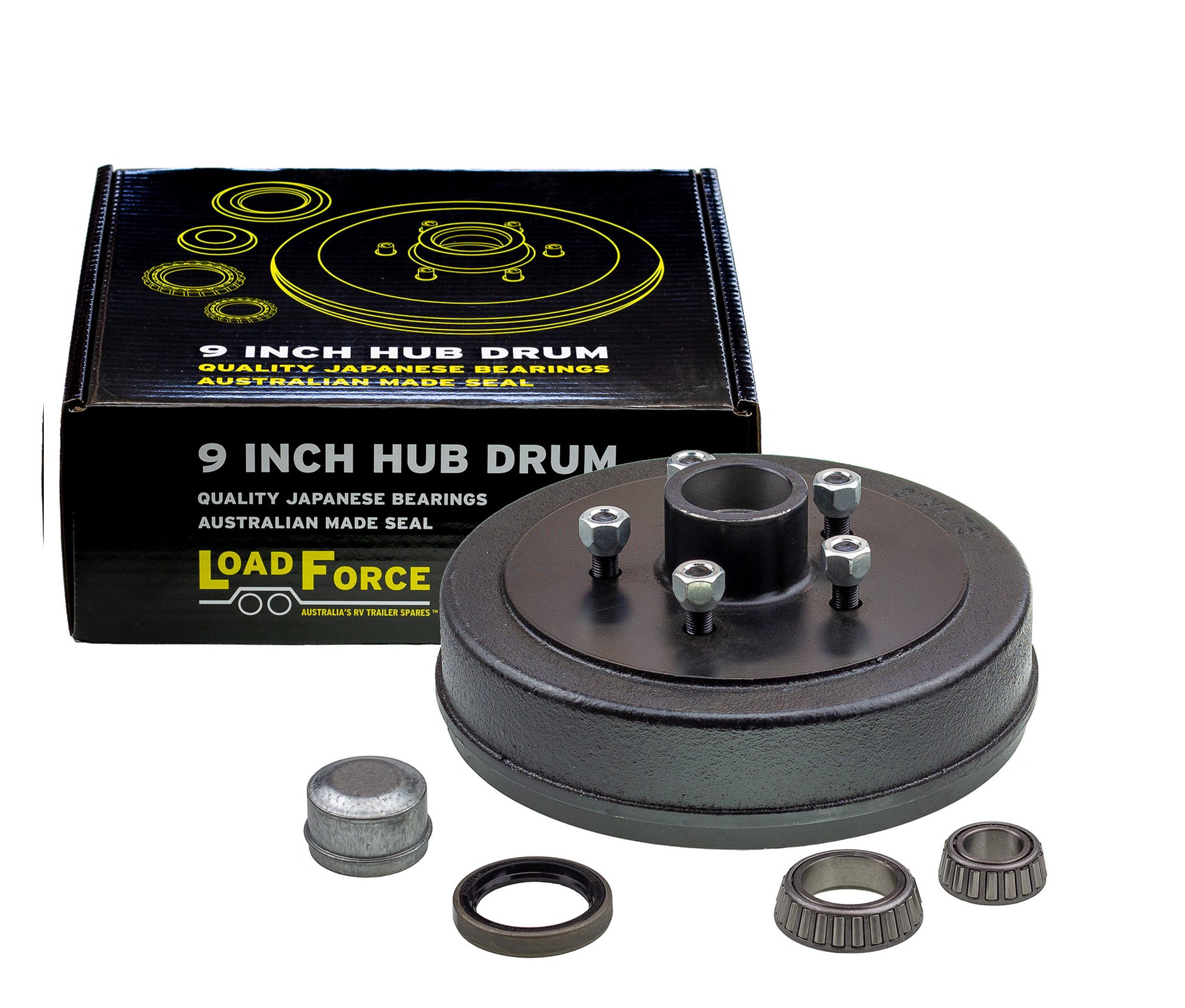 Hub Drum 9 x 1.75 inch Ford 5 stud with slimline (Ford) bearing - Trailer Spares Direct