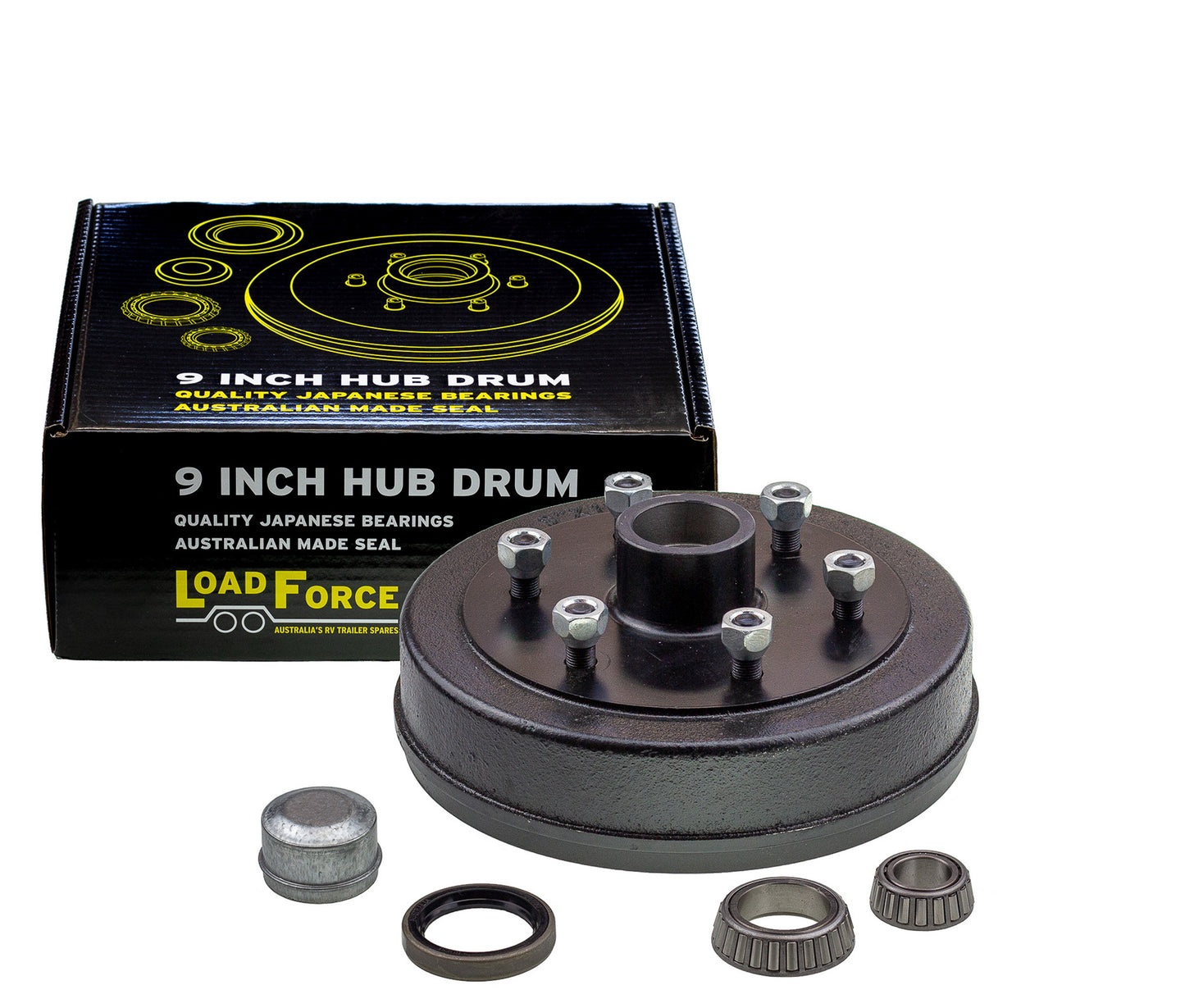 hub drum 9 x 1.75 inch 6 stud with slimline (Ford) bearing - Trailer Spares Direct