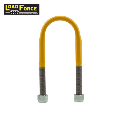 Heavy-duty rated 5/8in U-bolt 75mm round x 200mm long - Yellow - Trailer Spares Direct