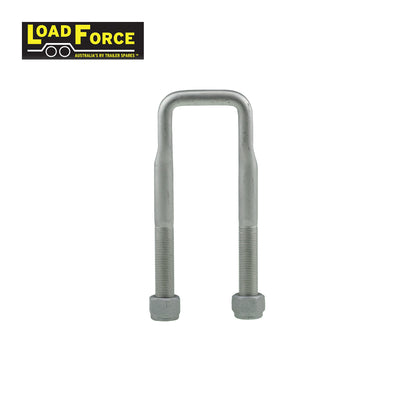 Heavy-duty rated 5/8in U-bolt 50mm square x 170mm long - Dacromet - Trailer Spares Direct