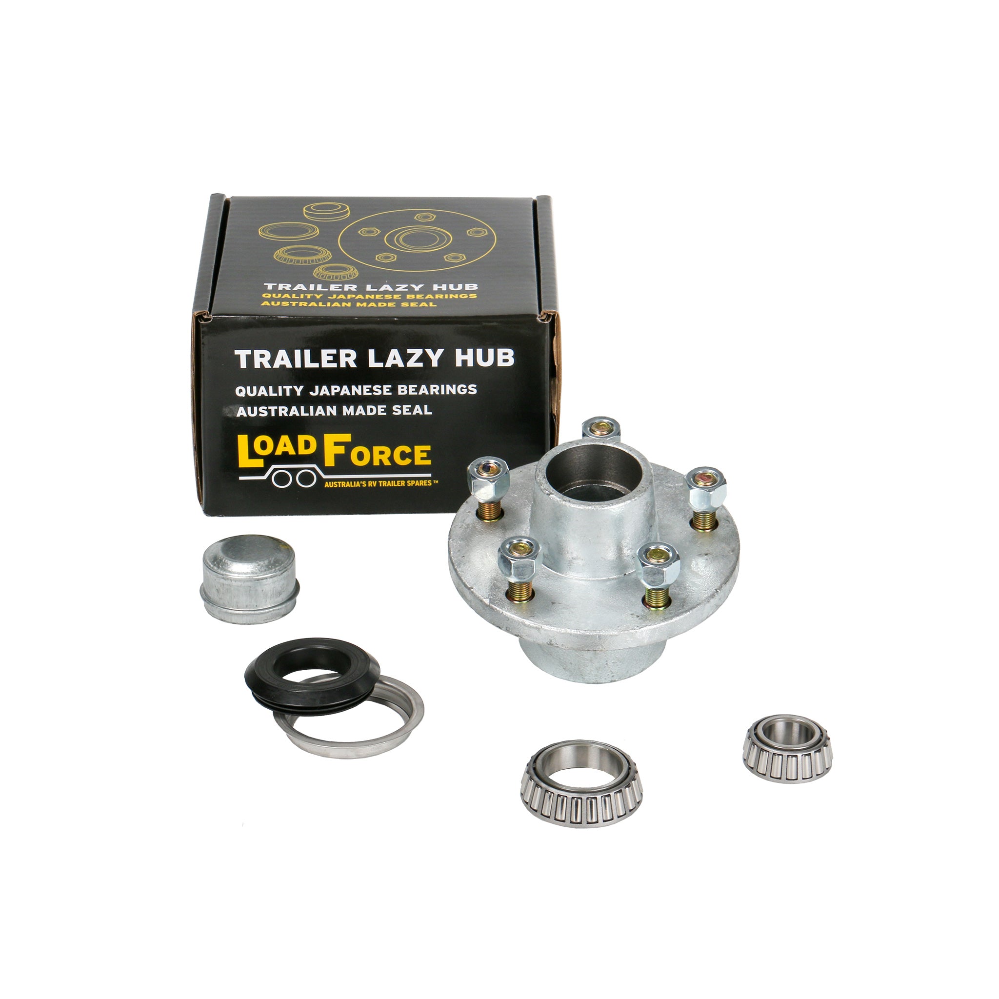 5.5 inch (140mm) Lazy hub assembly galvanised HT stud LM bearing for 8 inch alloy rims