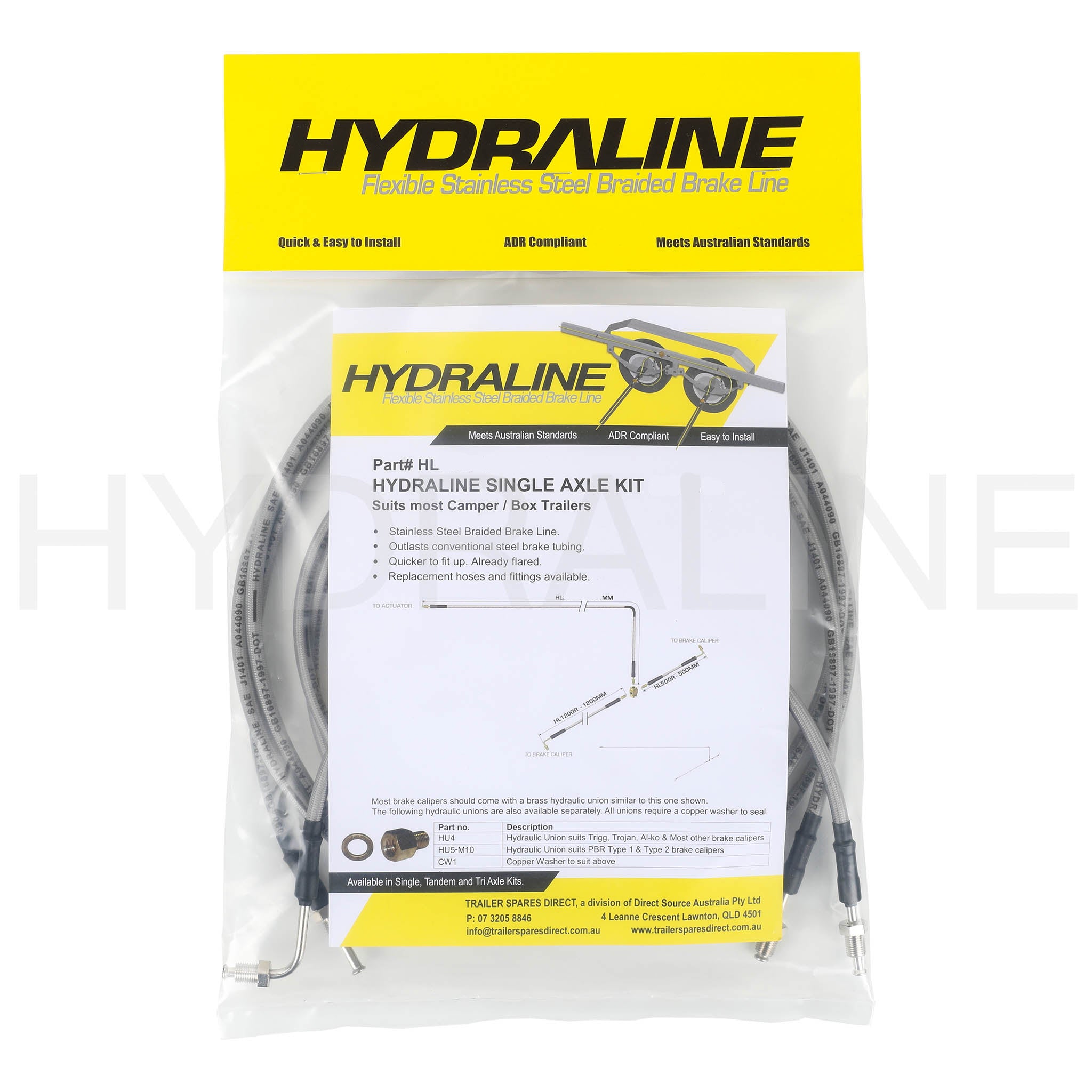 Hydraline packaged single axle brake line kit