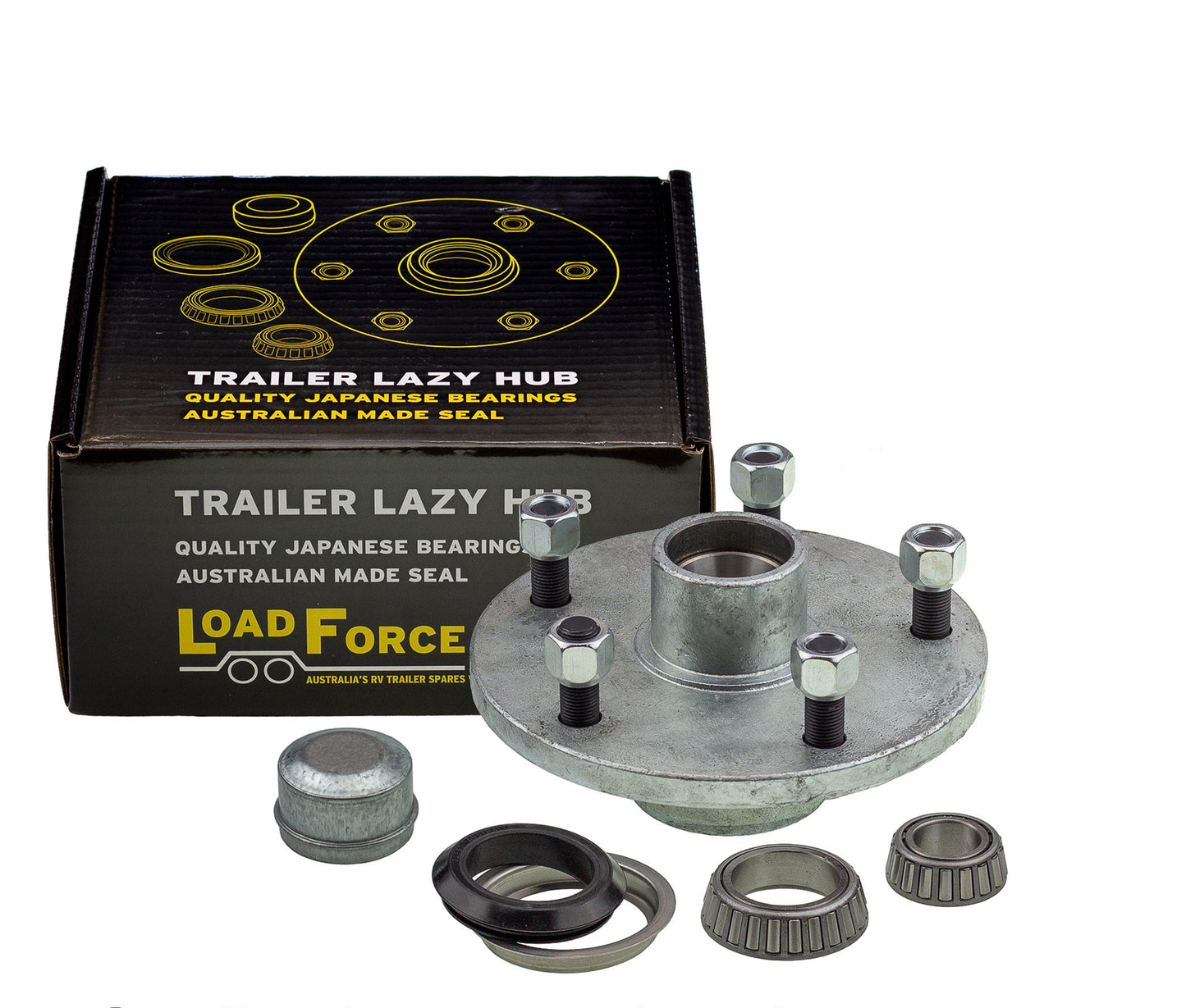 7.5 inch lazy hub assembly LandCruiser 5 stud slimline (Ford) bearing - galvanised - Trailer Spares Direct