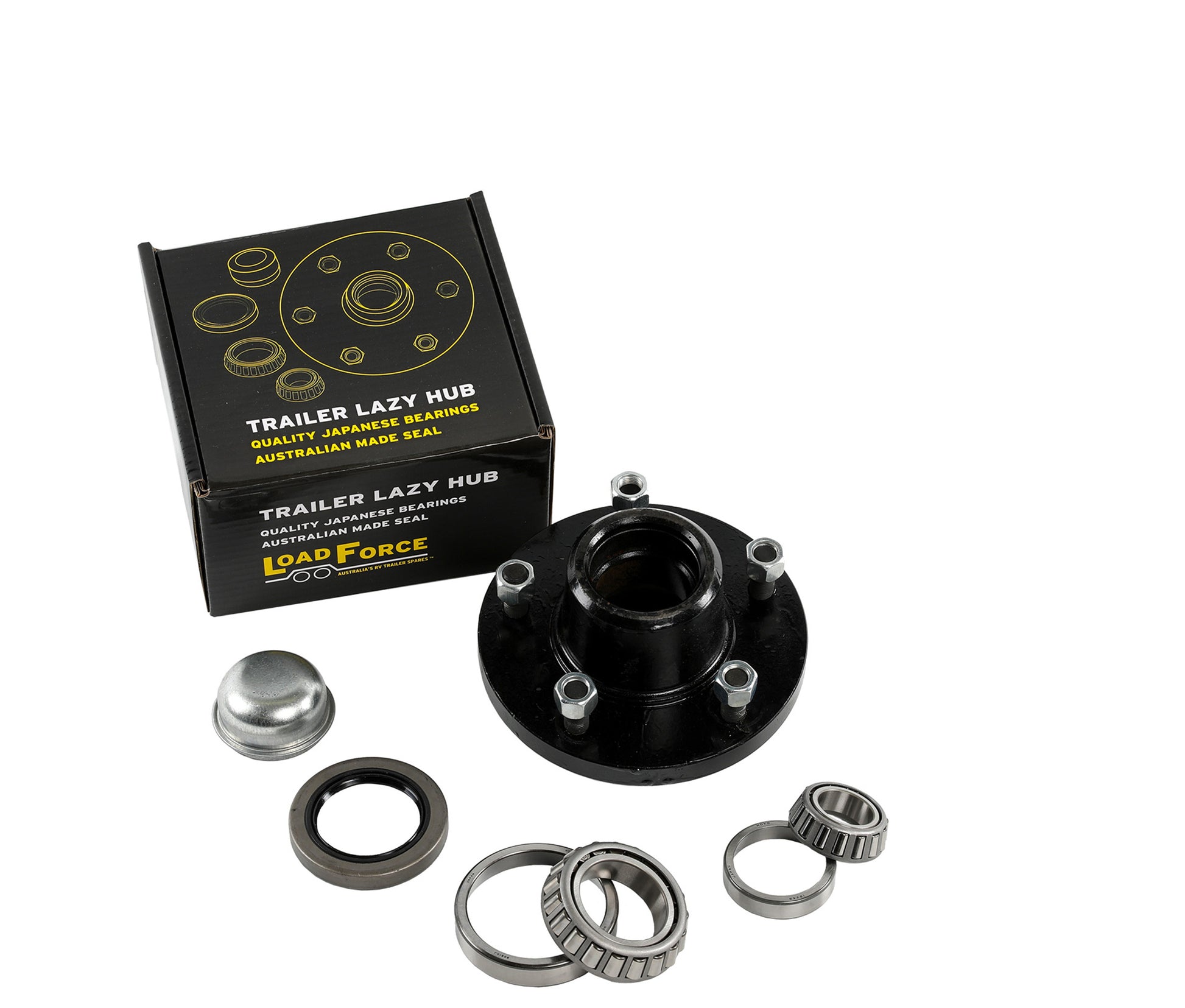 7.5 inch Lazy Hub Assy Landcruiser 5 Stud TX Japan Bearings - Trailer Spares Direct