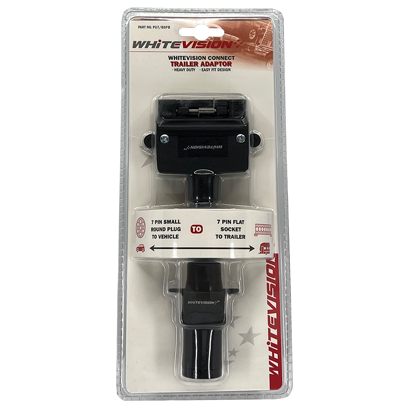 7 Pin Sml Rnd Plug to 7 Pin Flat Socket - Blister - Trailer Spares Direct