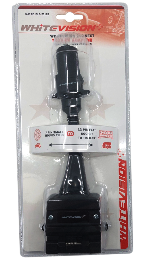 7 Pin Sml Rnd Plug to 12 Pin Flat Socket - Blister - Trailer Spares Direct