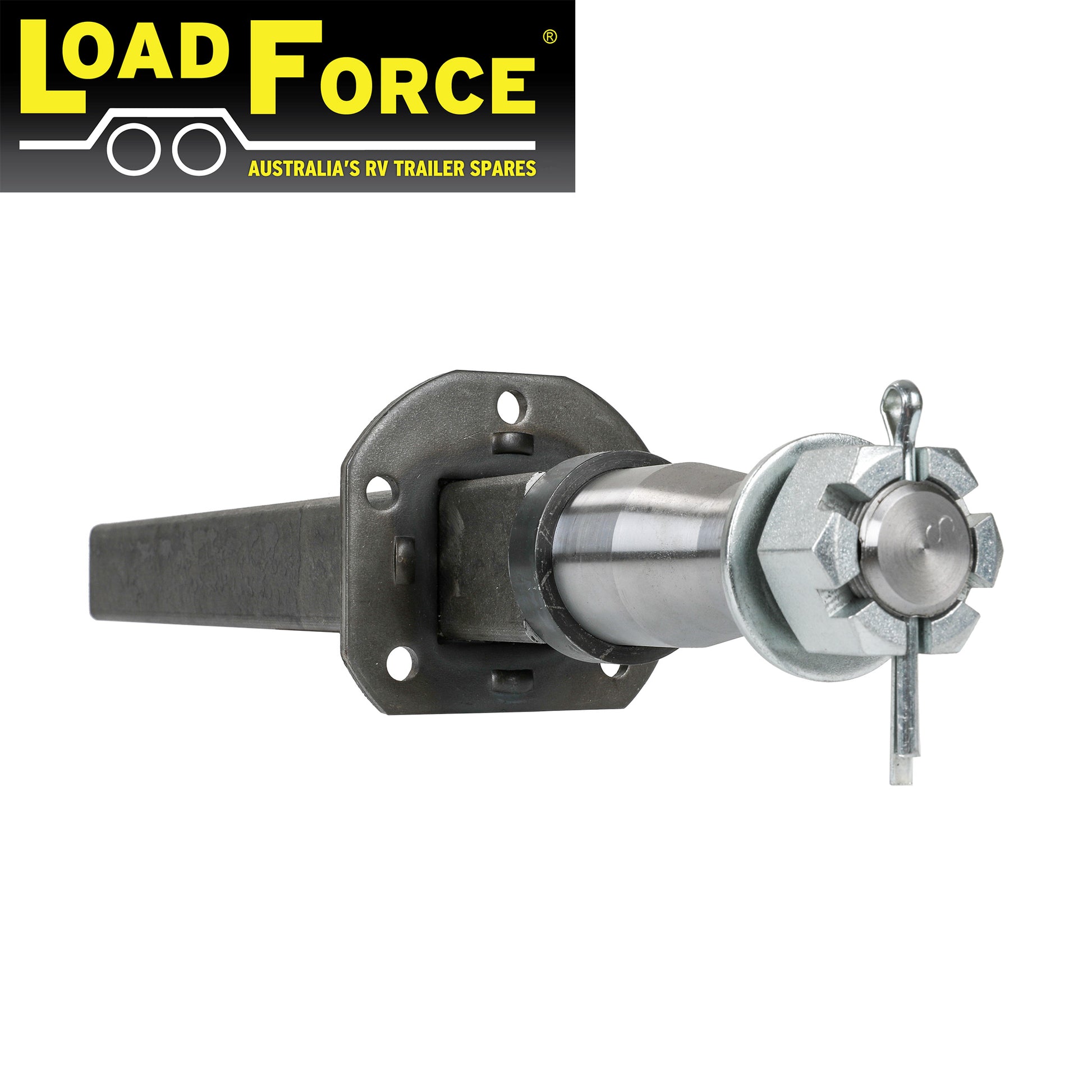 Stub Axle 50mm square 25 inch A3 Bearing Profile with nut, washer & split pin - Trailer Spares Direct