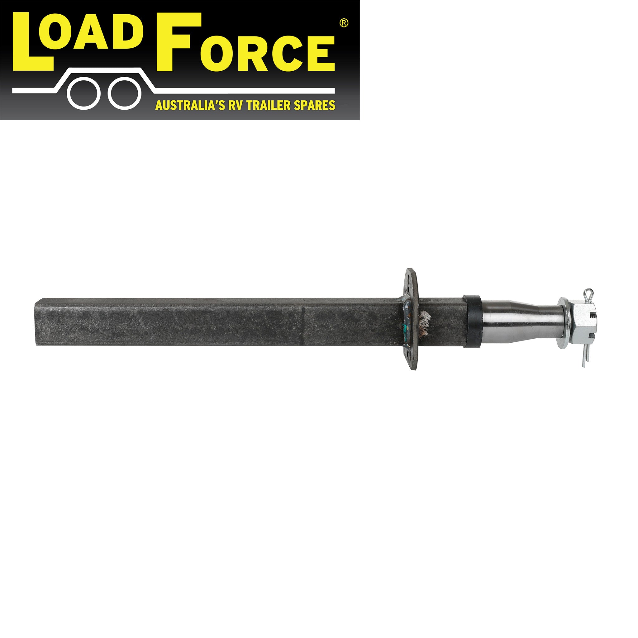 Stub Axle 50mm square 25 inch A3 Bearing Profile with nut, washer & split pin.