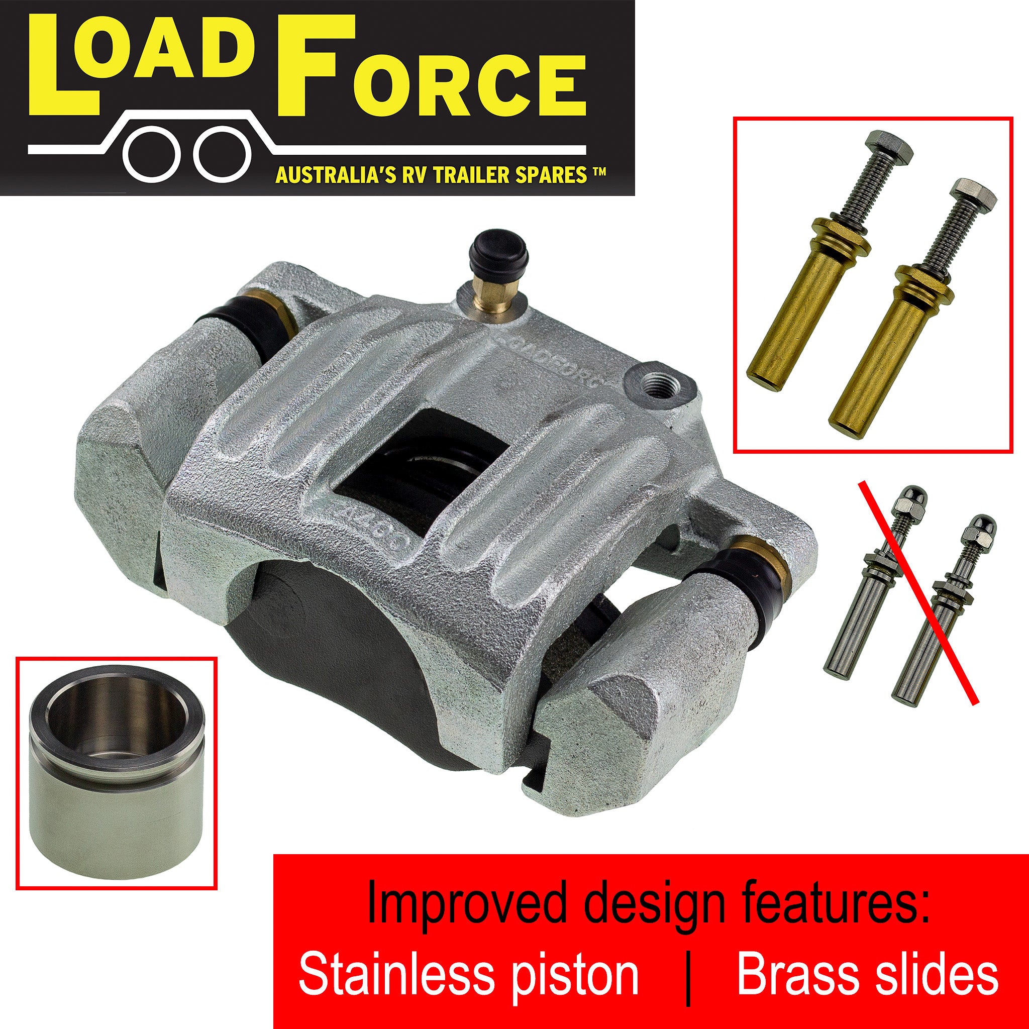 LoadForce TA400 brake caliper with stainless piston replaces Al-Ko & Trojan MK7