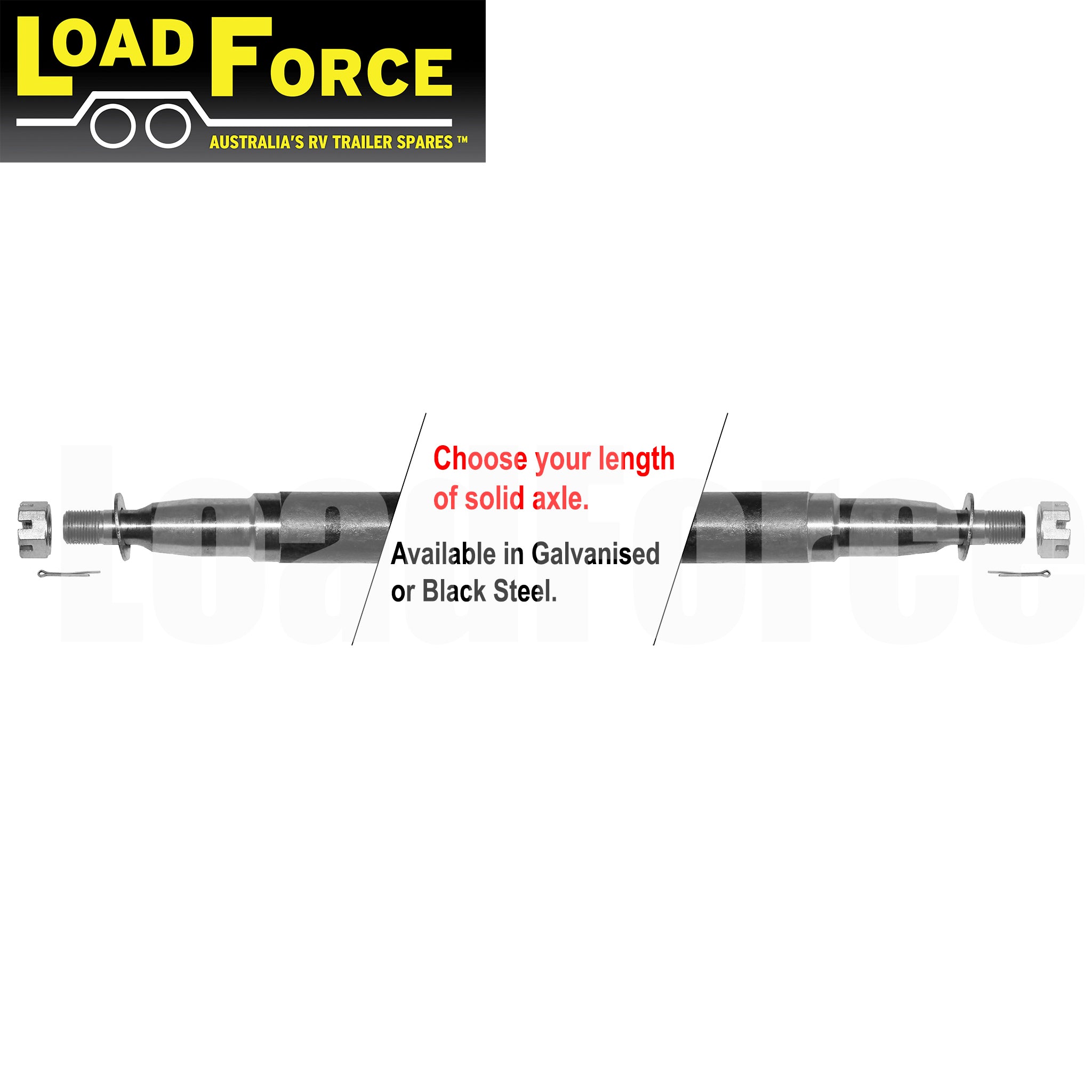 LoadForce Axle 39mm round LM bearing turn 1000kg rating - choose length and finish