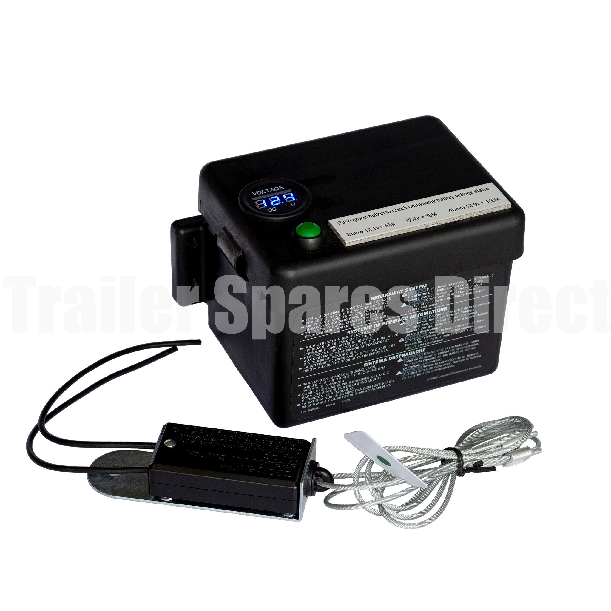 Trailer battery breakaway kit with voltage meter