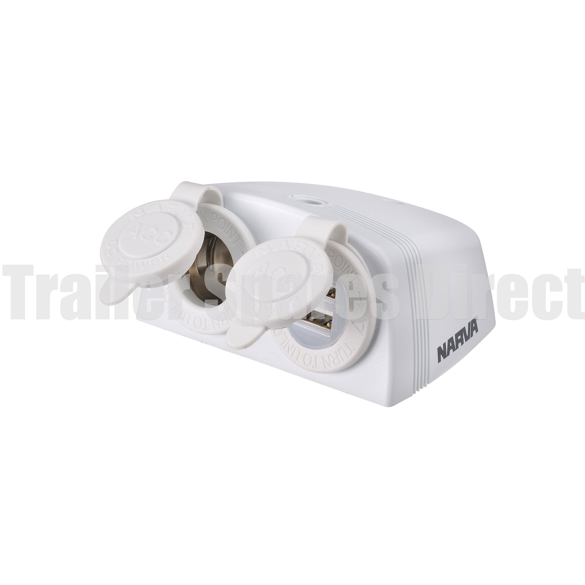 narva twin surface mount dual usb socket white