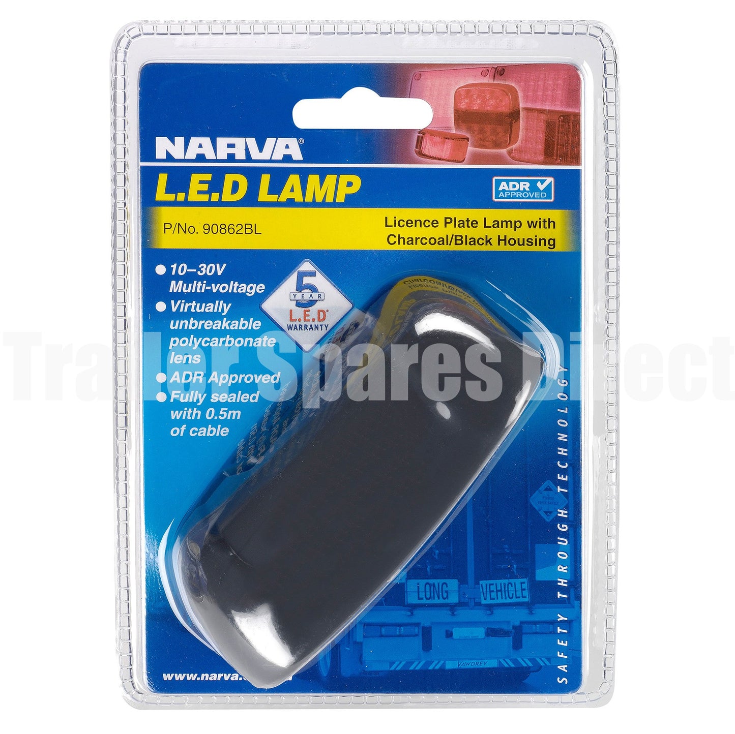 Narva LED licence plate lamp 10-30 volt with 0.5m cable - black base - Trailer Spares Direct