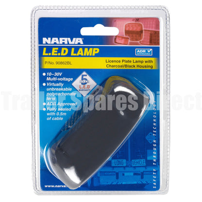 Narva LED licence plate lamp 10-30 volt with 0.5m cable - black base - Trailer Spares Direct