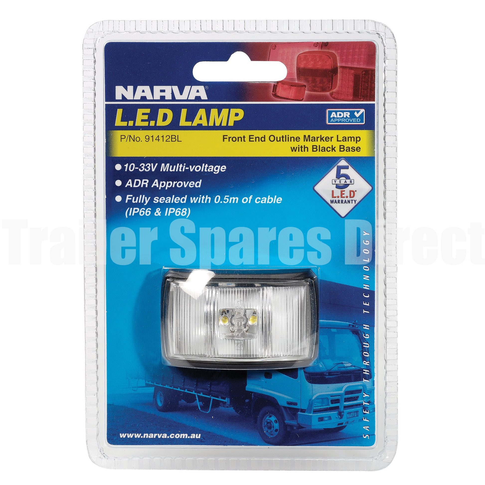 Narva 10-33volt LED white front end outline marker with black base - Trailer Spares Direct