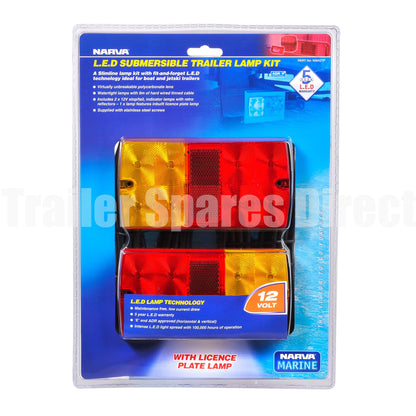 Narva 12volt LED marine submersible trailer light pack with 9metres hardwired cable - Trailer Spares Direct