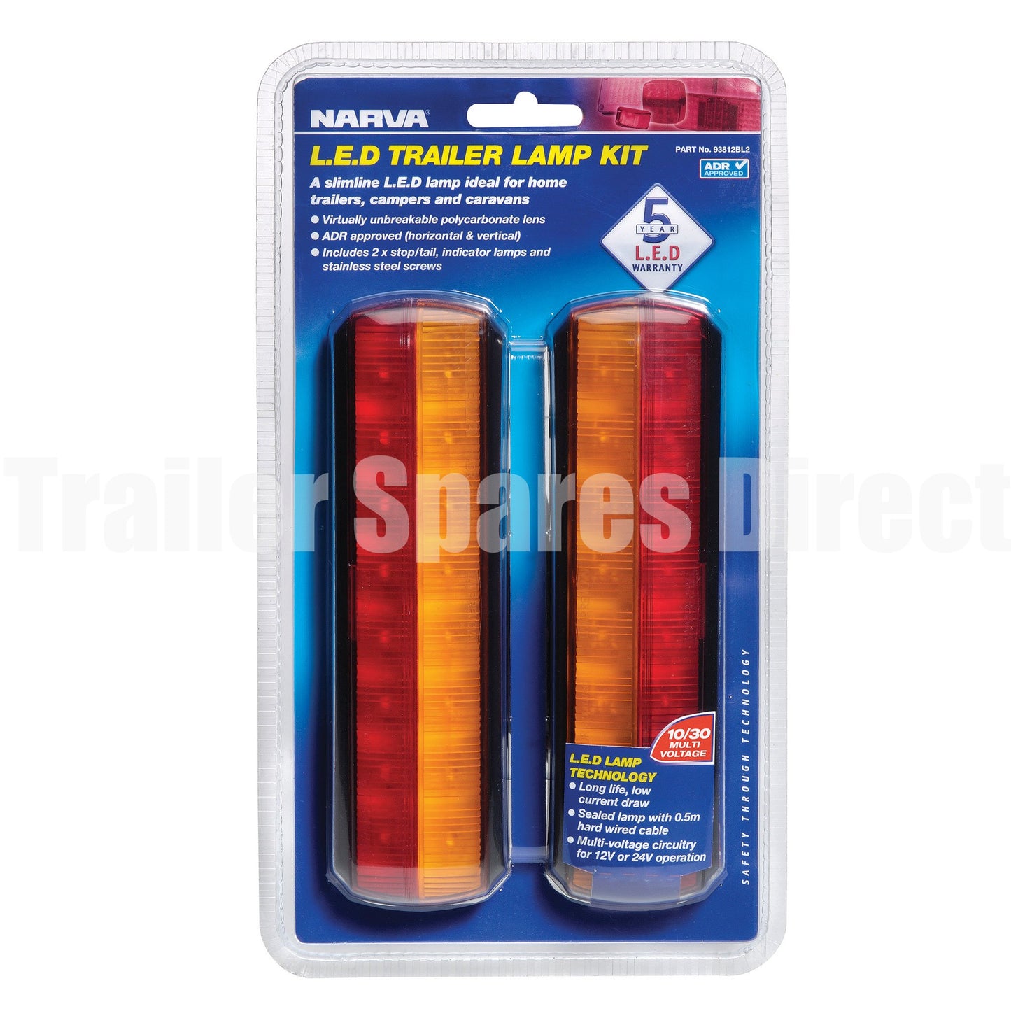 Narva 10-30 volt LED slimline rear stop/tail and direction indicator trailer light pack - Trailer Spares Direct