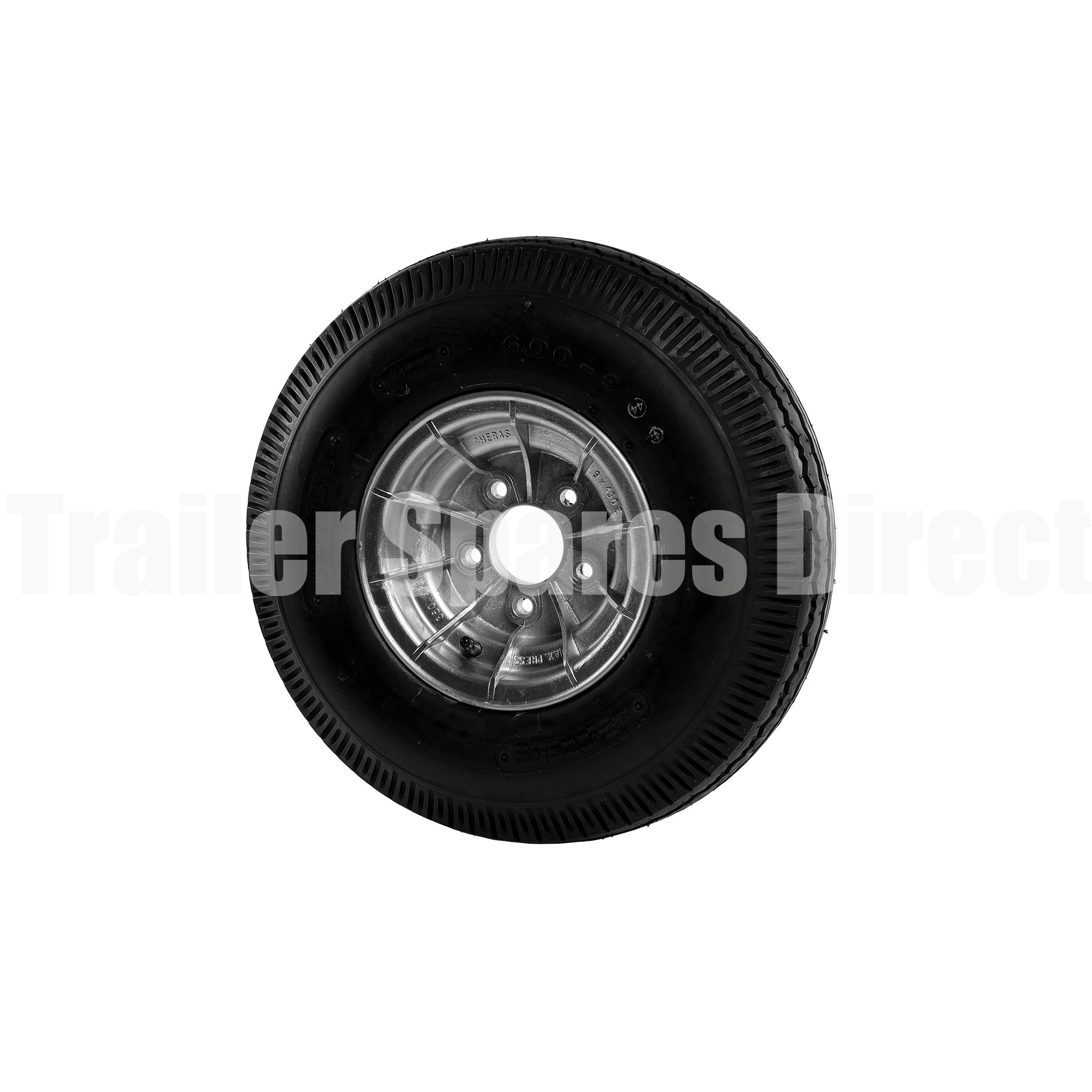 Assembled 9 inch alloy rim HT pattern with tyre