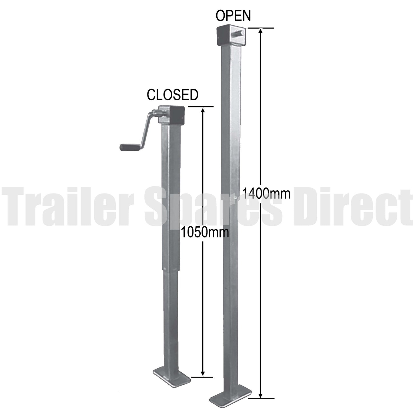 Side winding adjustable stand with loose handle - 1.4m height - capacity 1000kg - Trailer Spares Direct