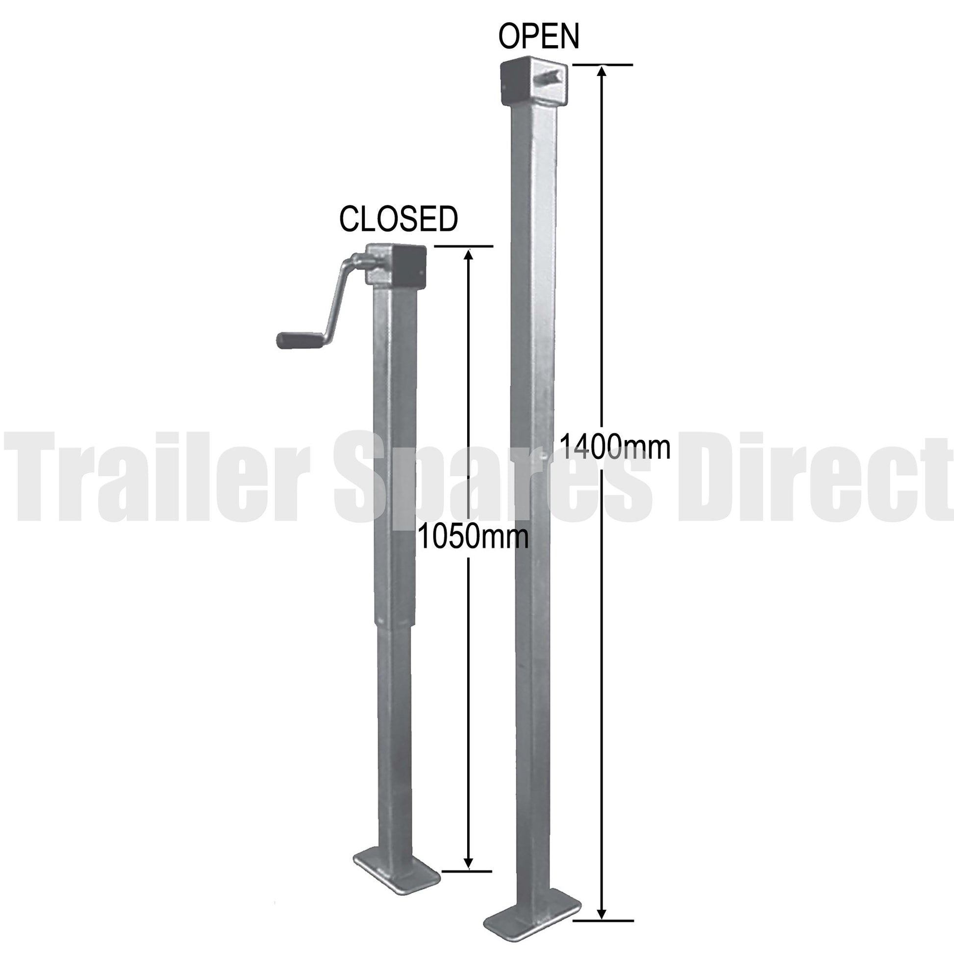 Side winding adjustable stand with loose handle - 1.4m height - capacity 1000kg - Trailer Spares Direct