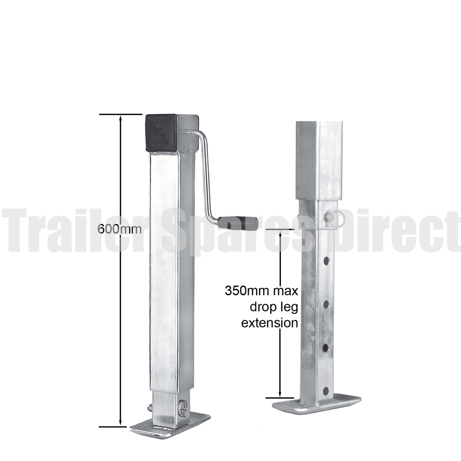 Heavy-duty side winding adjustable stand with drop leg - 70mm square - capacity 1500kg - Trailer Spares Direct