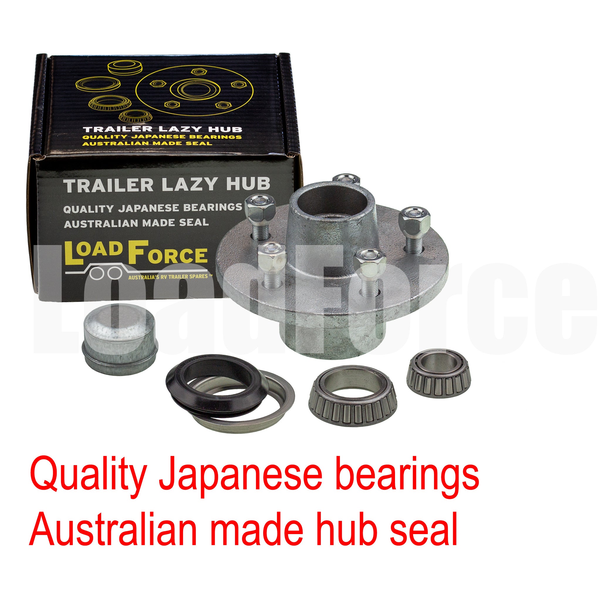LoadForce 6 inch lazy hub assembly Commodore 5 stud LM (Holden) bearing - galvanised
