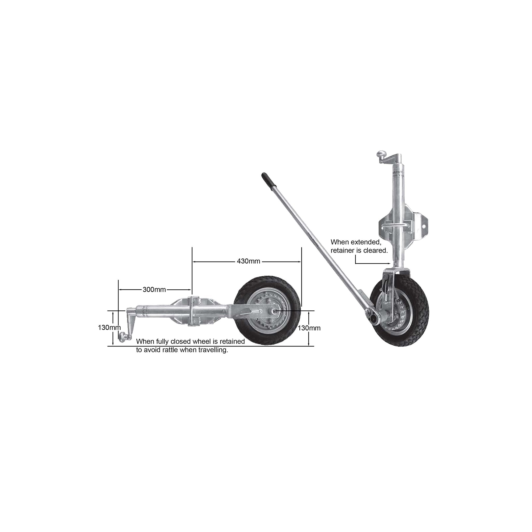 10 inch ratchet driven solid rubber jockey wheel with swivel bracket