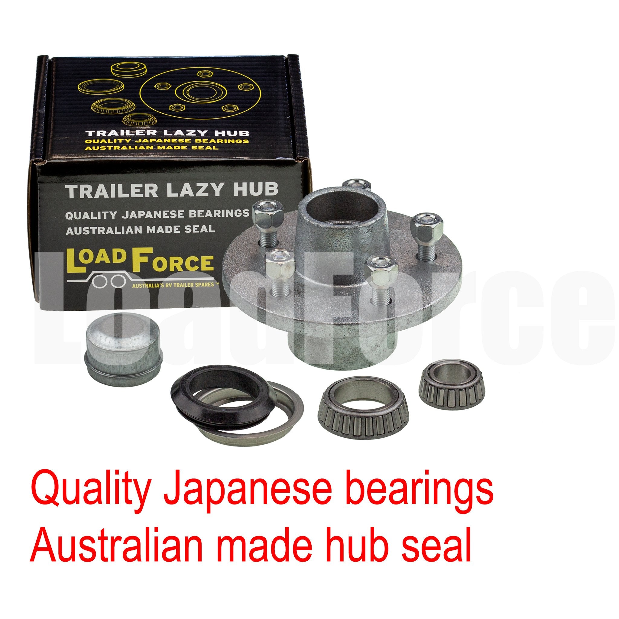 trailer lazy hub assembly galvanised 6 inch pcd ford 5 stud lm bearing 