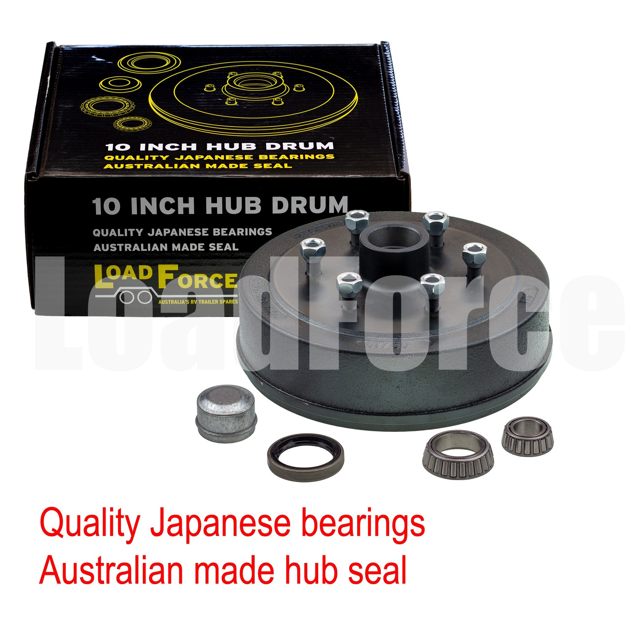 LoadForce Hub drum 10 x 2.25 inch 6 stud with slimline (Ford) bearing