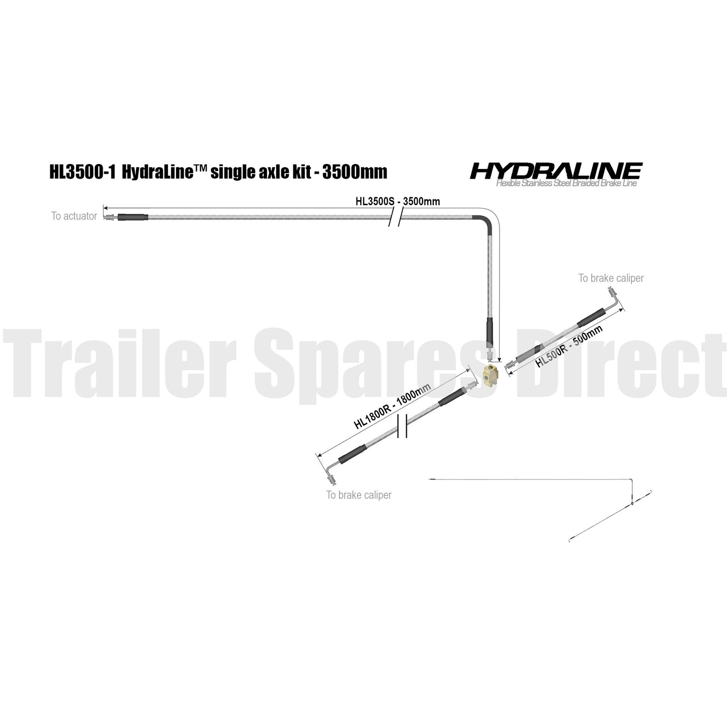 Single axle HydraLine kit with 3500mm lead line - Trailer Spares Direct