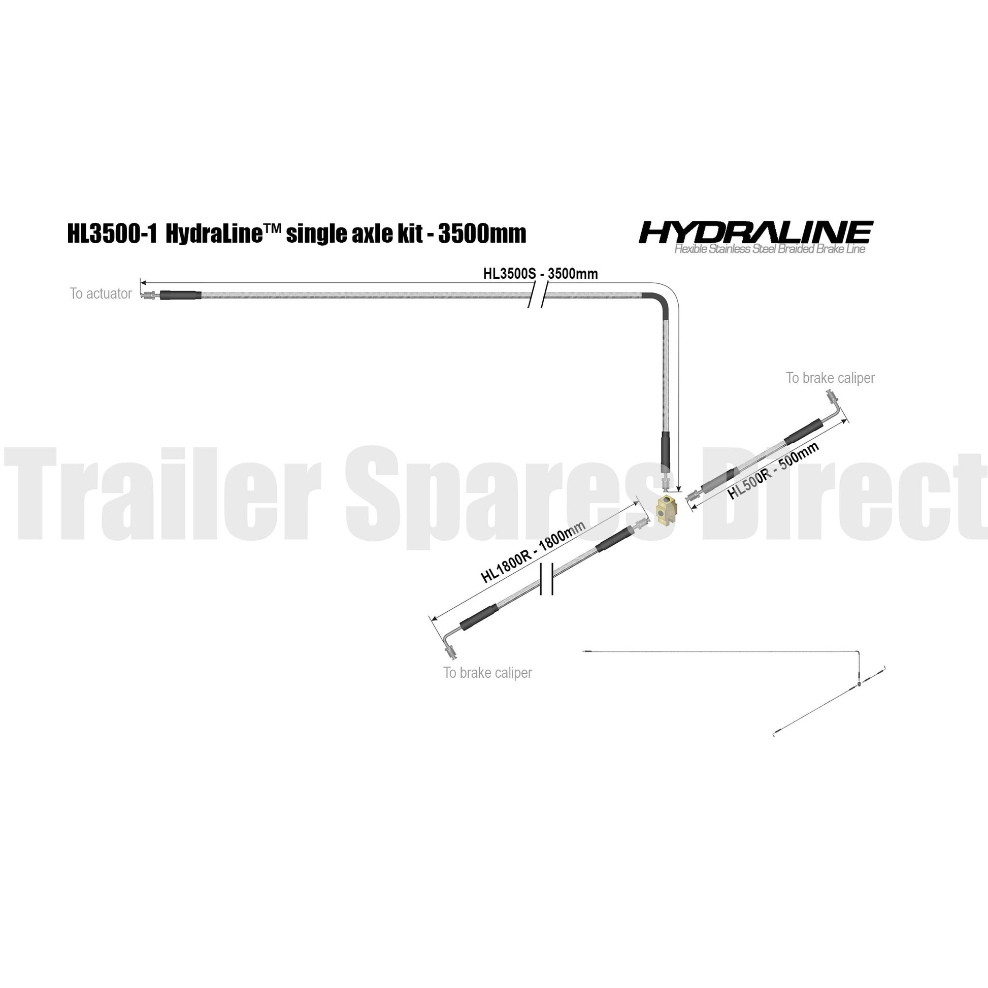 Single axle HydraLine kit with 3500mm lead line - Trailer Spares Direct