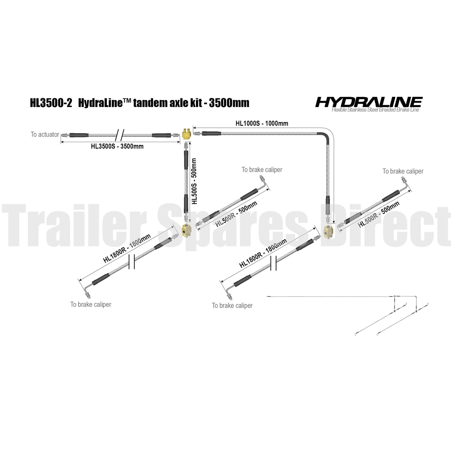 Tandem axle HydraLine kit with 3500mm lead line - Trailer Spares Direct