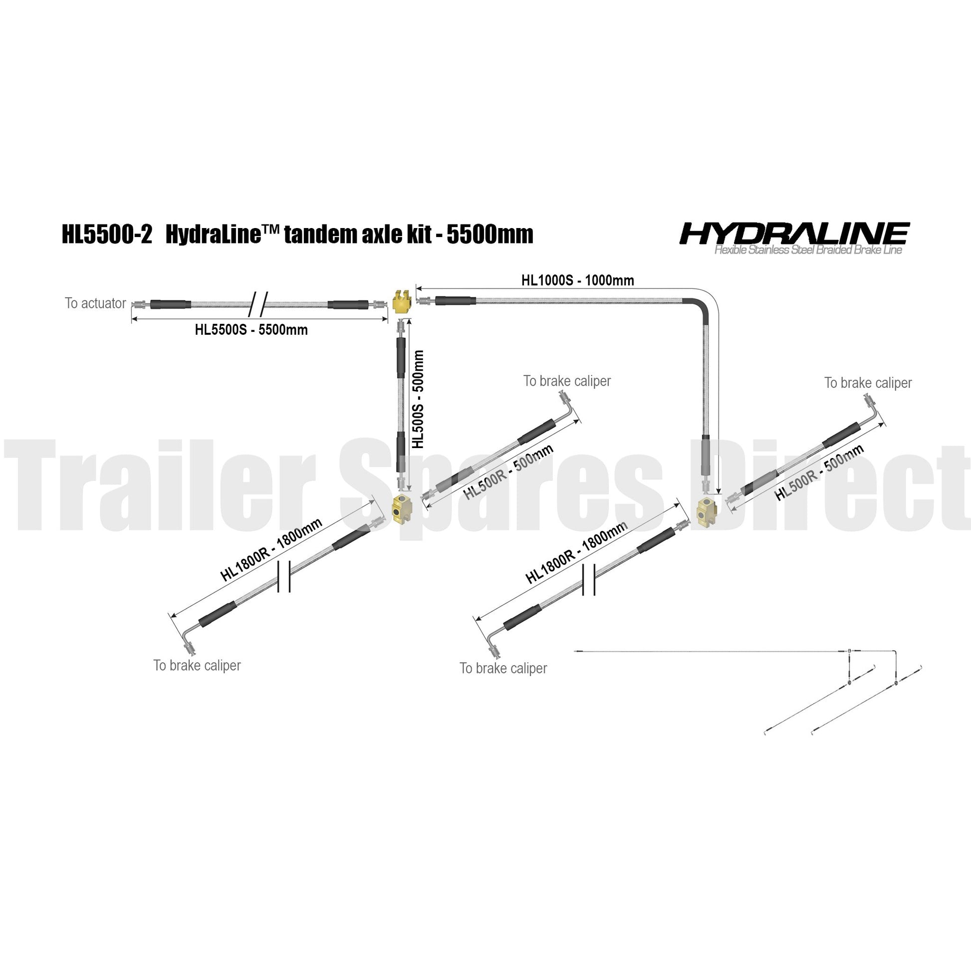Tandem axle HydraLine kit with 5500mm lead line - Trailer Spares Direct
