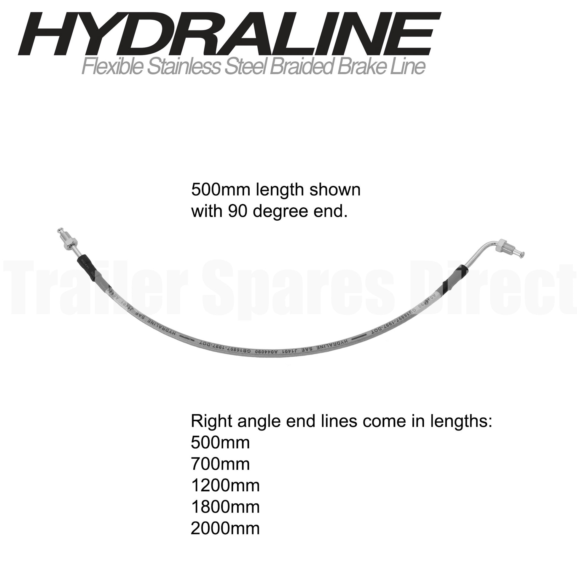 700mm HydraLine brake hose with 90 degree bend - Trailer Spares Direct