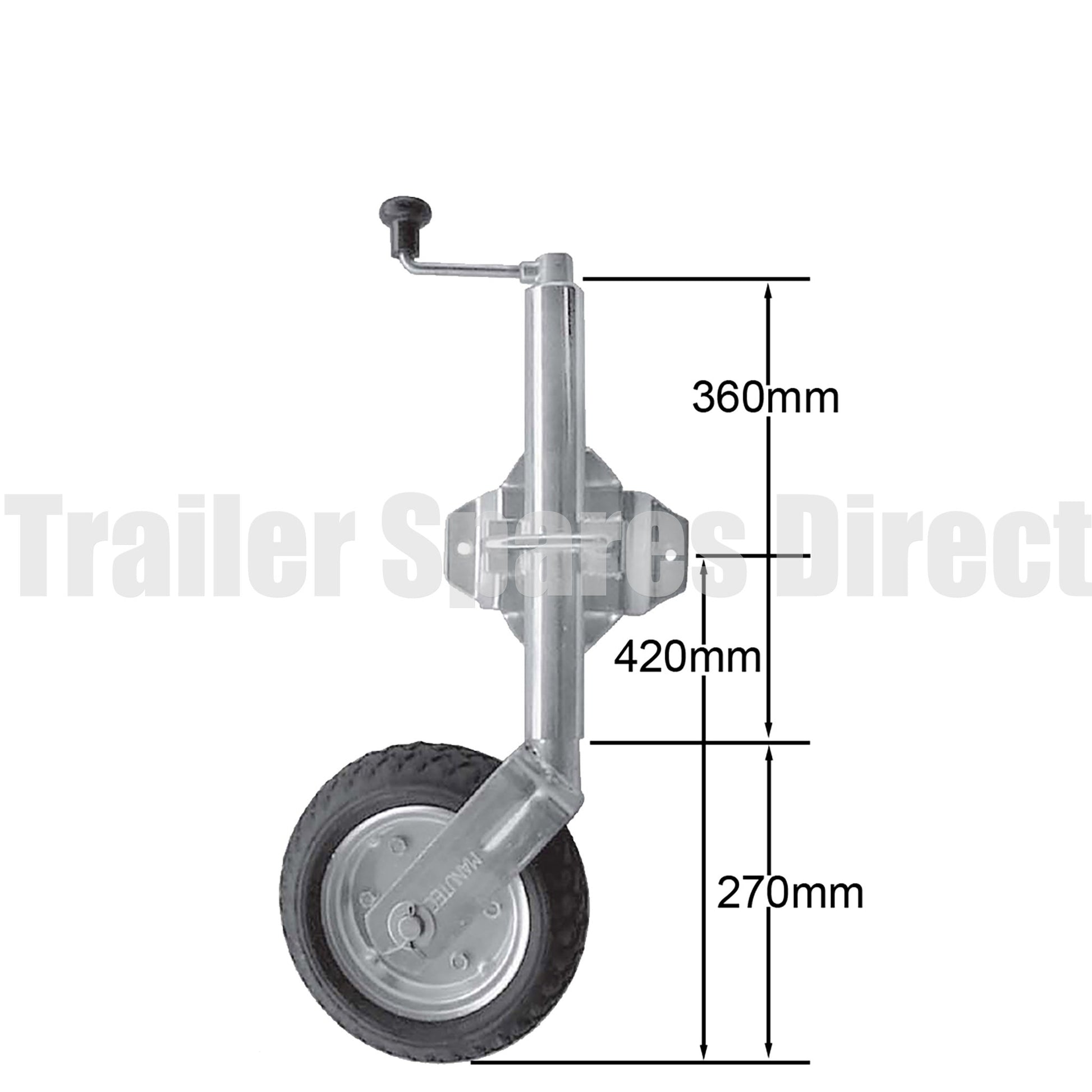 10 inch jockey wheel swing-up weld bolt-on bracket 850kg load - Trailer Spares Direct