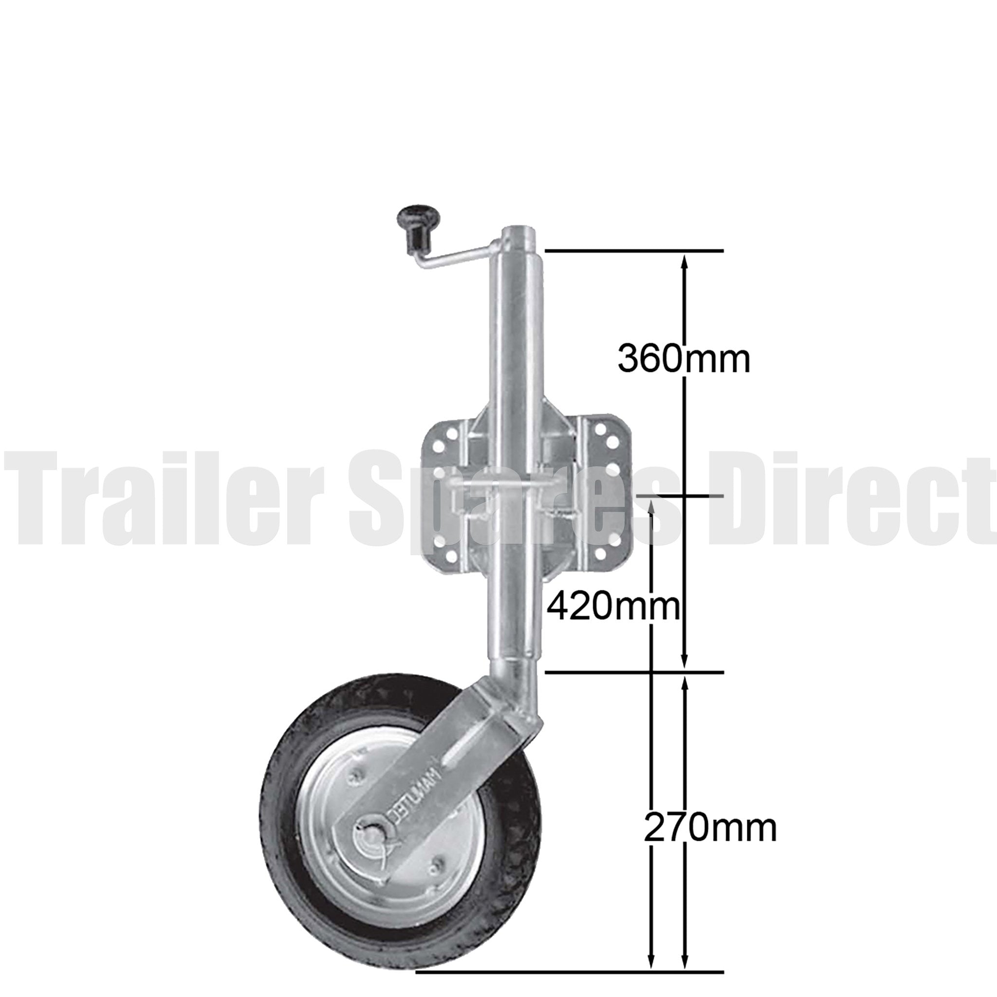 10 inch jockey wheel solid cushion tyre u-bolt swivel bracket