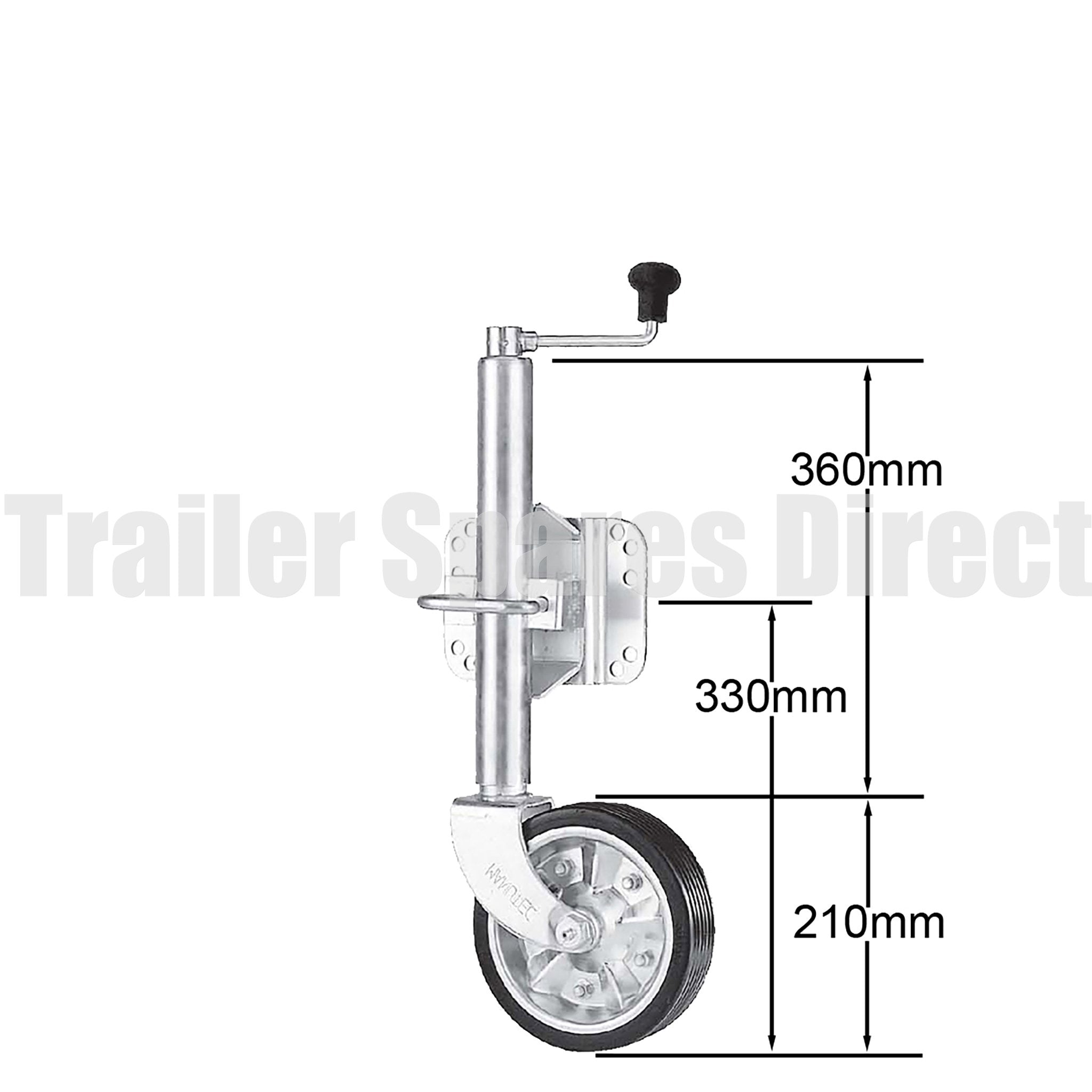 8 inch jockey wheel rubber tyre swivel bracket fixing with u-bolts