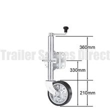 8 inch jockey wheel - rubber tyre swivel bracket fixing with u-bolts - Trailer Spares Direct