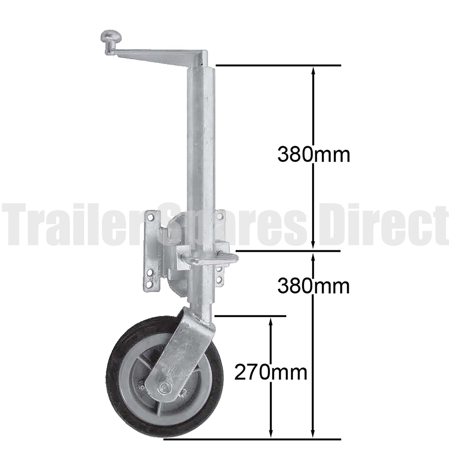 10 inch jockey wheel swing-up u-bolt 1250kg load - Trailer Spares Direct