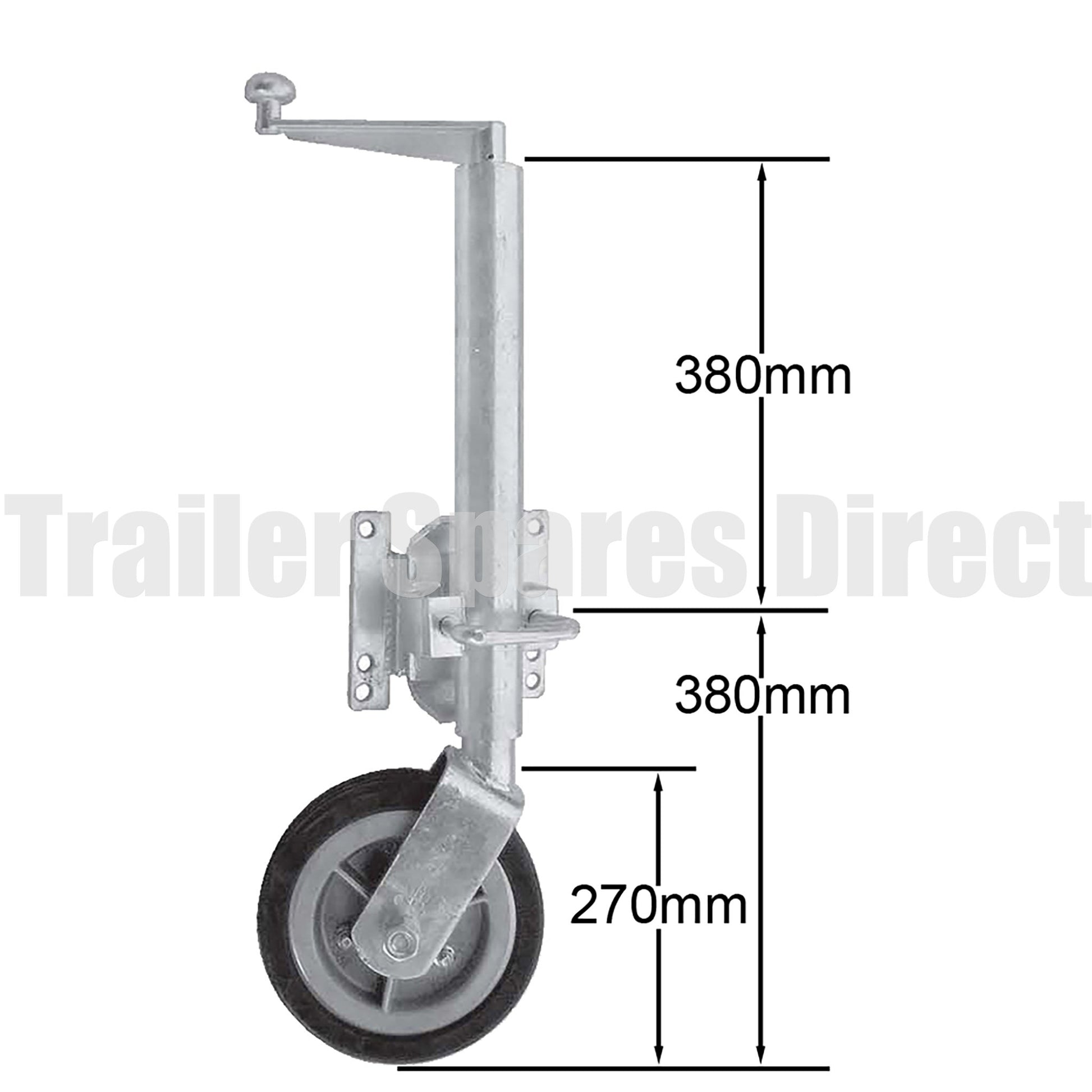 10 inch jockey wheel swing-up u-bolt 1250kg load - Trailer Spares Direct