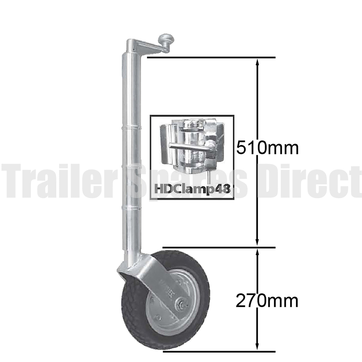 10 inch jockey wheel extended height no clamp 850kg load - Trailer Spares Direct