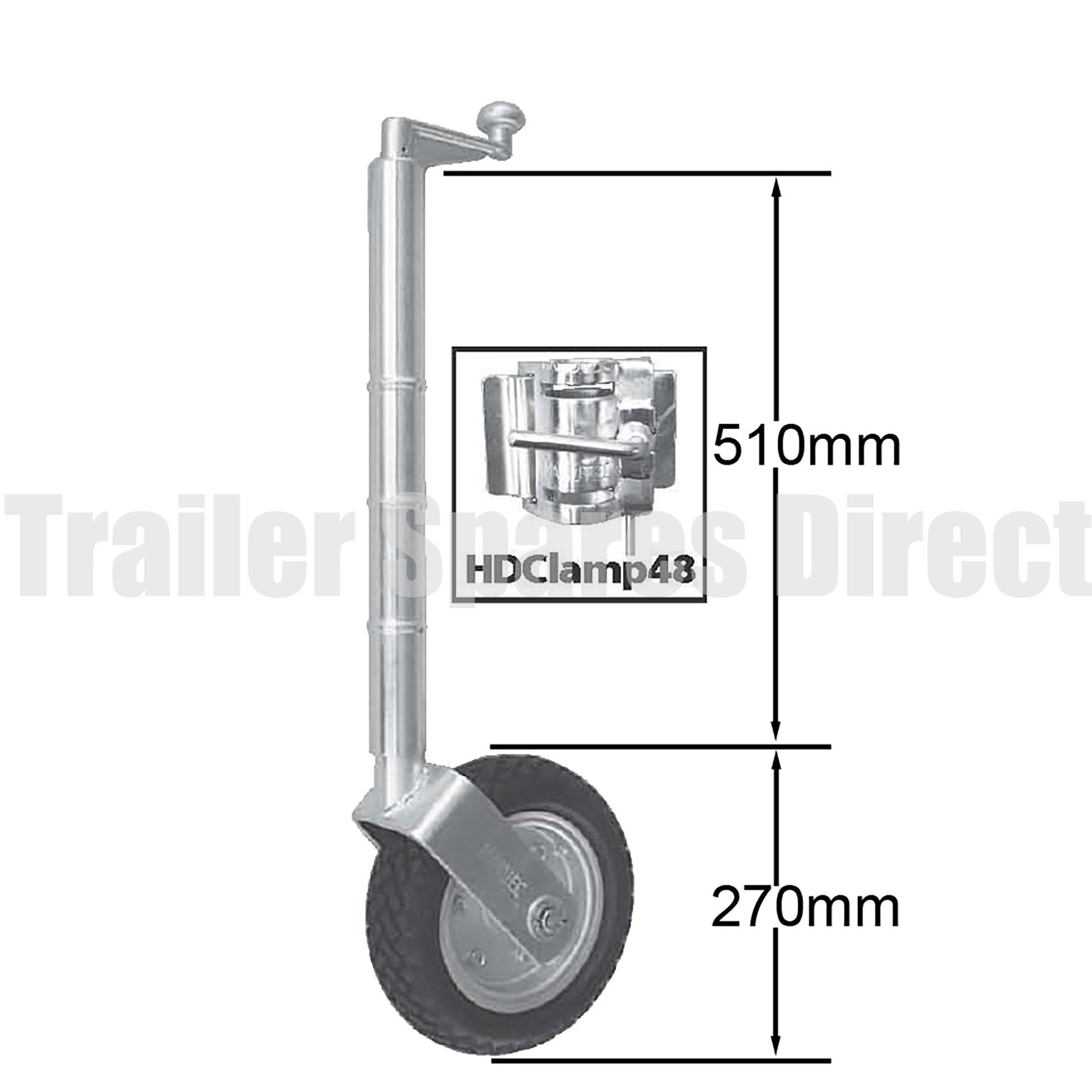 10 inch jockey wheel extended height no clamp 850kg load - Trailer Spares Direct
