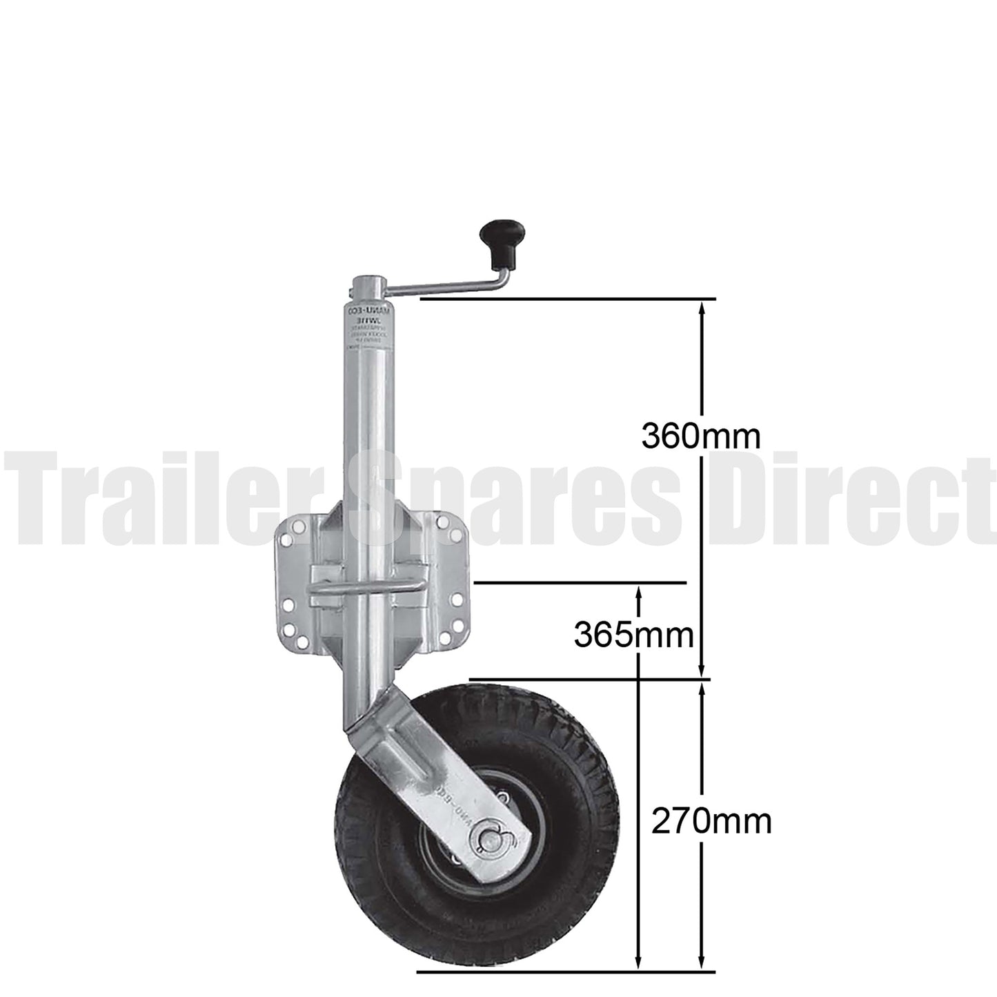 10 inch pneumatic jockey wheel - swing-up U-bolt type - Trailer Spares Direct