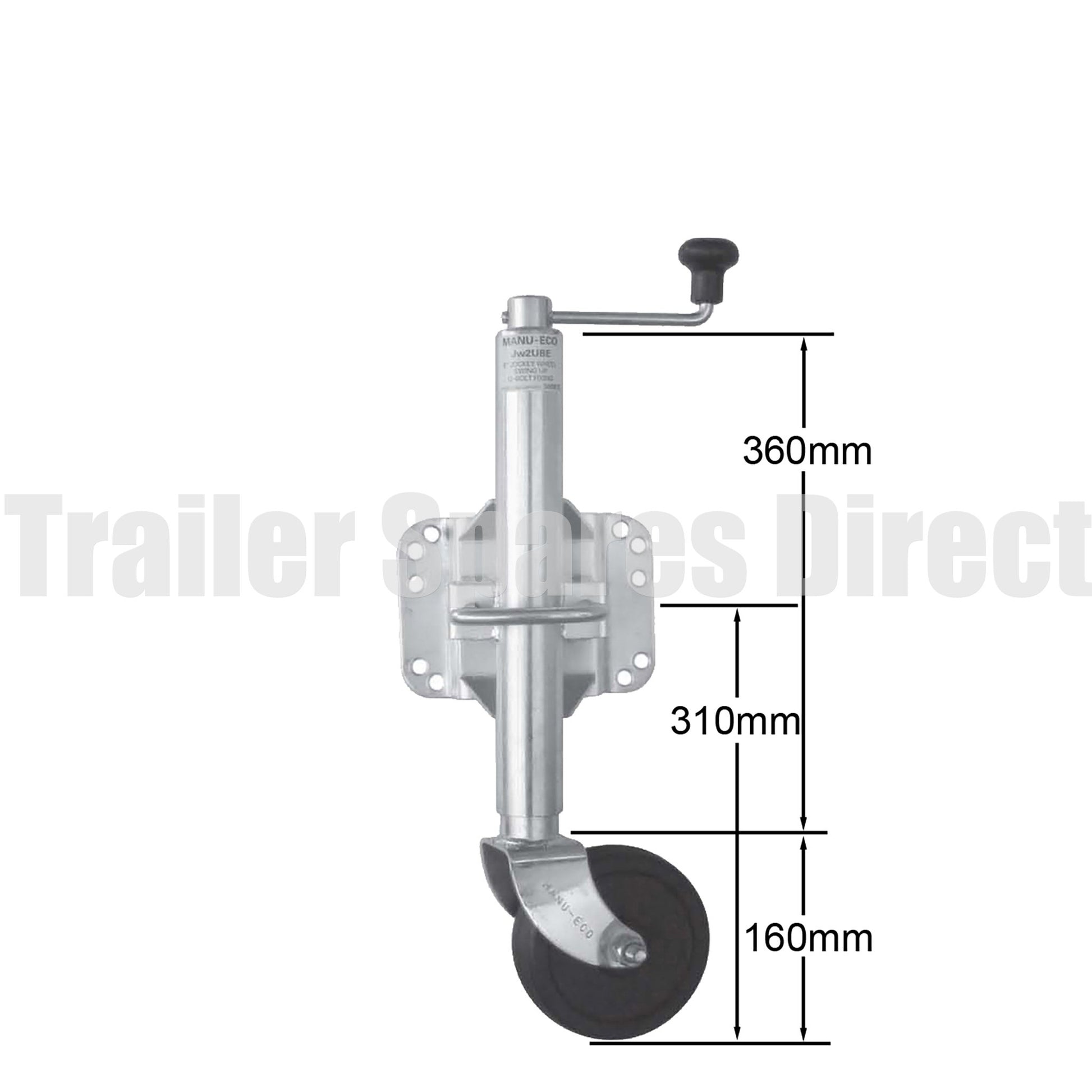 6 inch economy jockey wheel - solid rubber wheel with swivel bracket fixing with u-bolts - Trailer Spares Direct