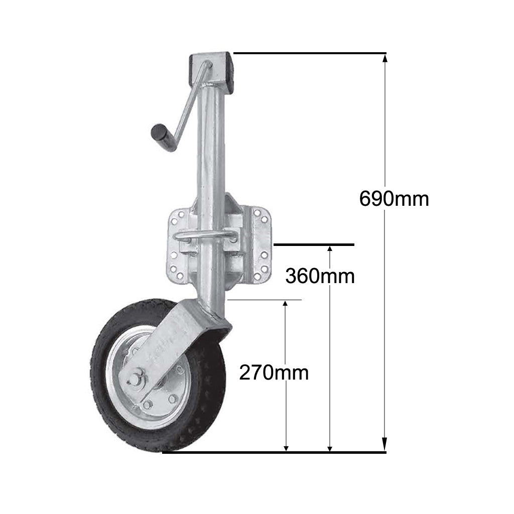 10 inch side winding jockey wheel swing-up u-bolt bracket 1000kg - Trailer Spares Direct
