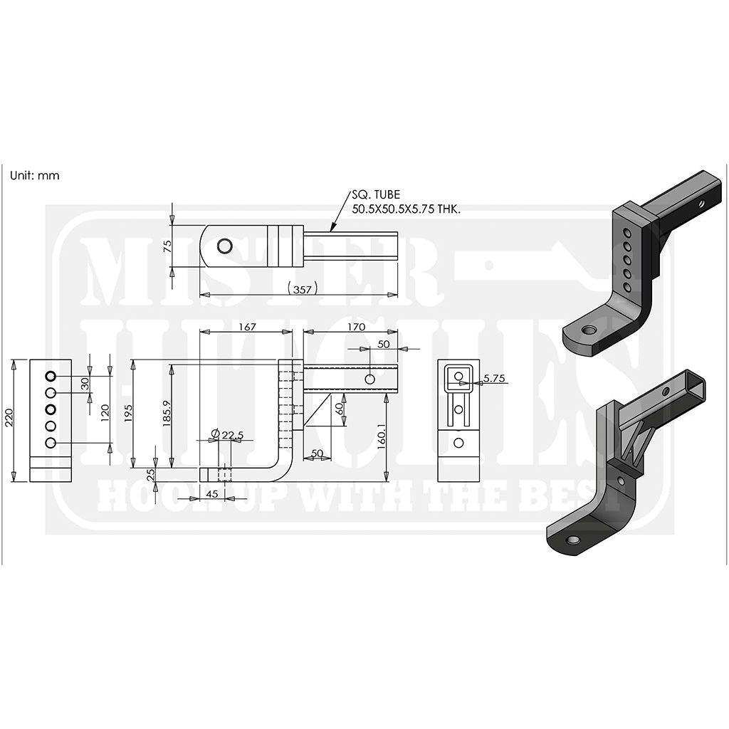 Adjustable Towbar Receiver Mount Short Shank 4000kg - Trailer Spares Direct