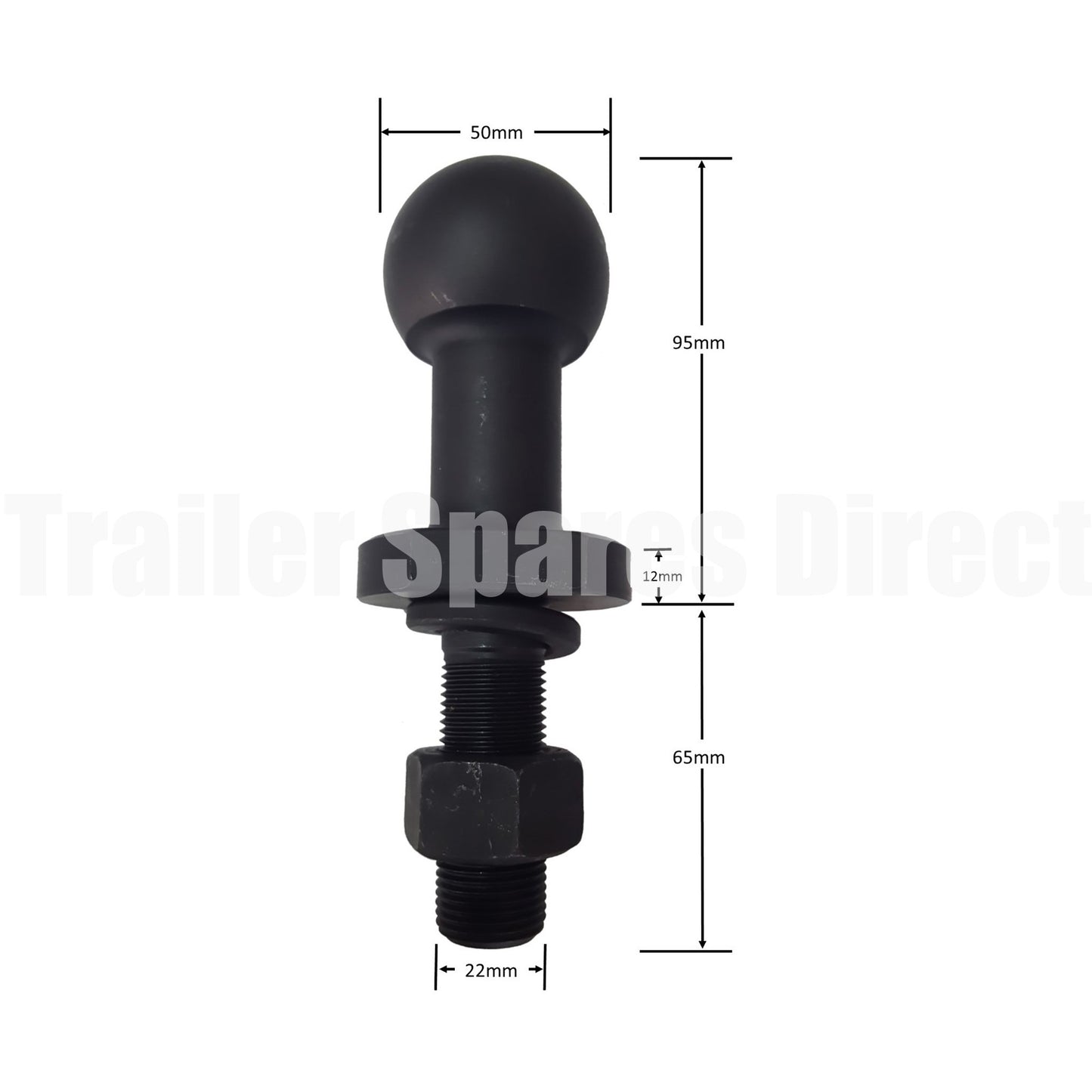 1 Inch Hi-rise Tow Ball Black Oxide 50mm - Trailer Spares Direct