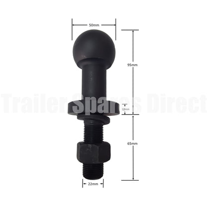1 Inch Hi-rise Tow Ball Black Oxide 50mm - Trailer Spares Direct